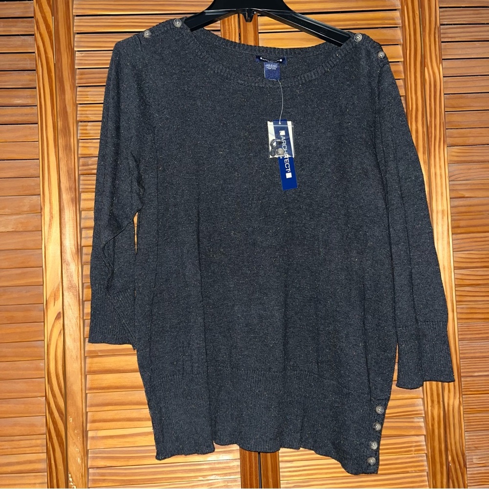 Architect Black‎ 3/4 Sleeve Cotton Sweater Size 1X With Button Detail New
